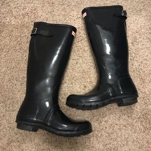 Women's Adjustable Black Glossy Rain/Snow Boots